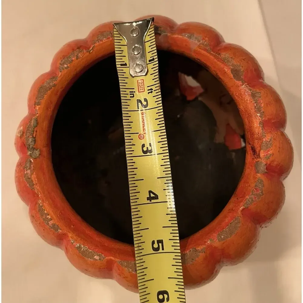Mexico Pottery Pumpkin Jack O Lantern Halloween Decor Heavy Pottery Vintage